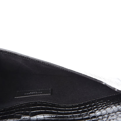 Saint Laurent Calfskin Crocodile Embossed Uptown Monogram Clutch Black 4 of 9