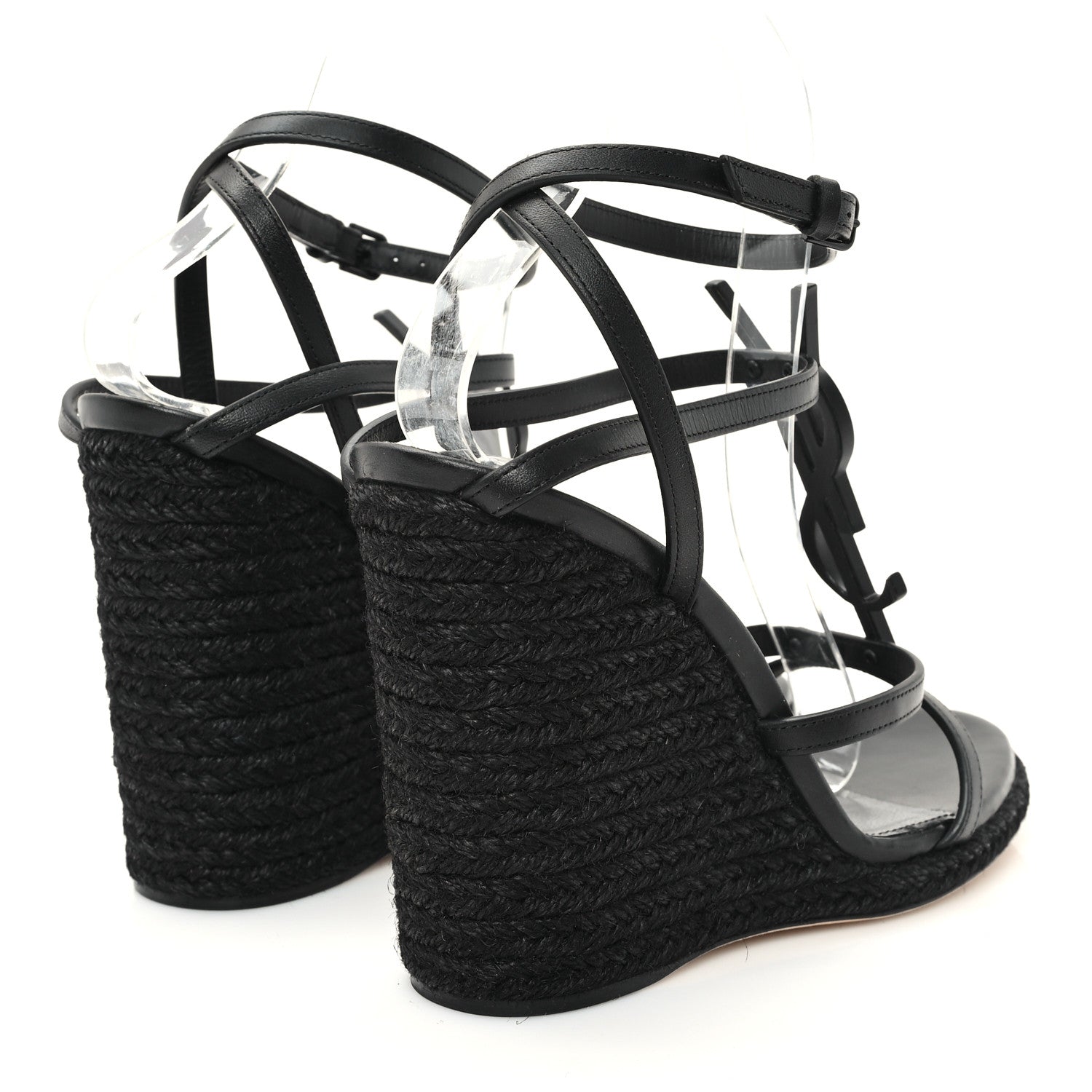 Saint Laurent Calfskin Cassandra Espadrille 105 Wedges 38 Black 5 of 9