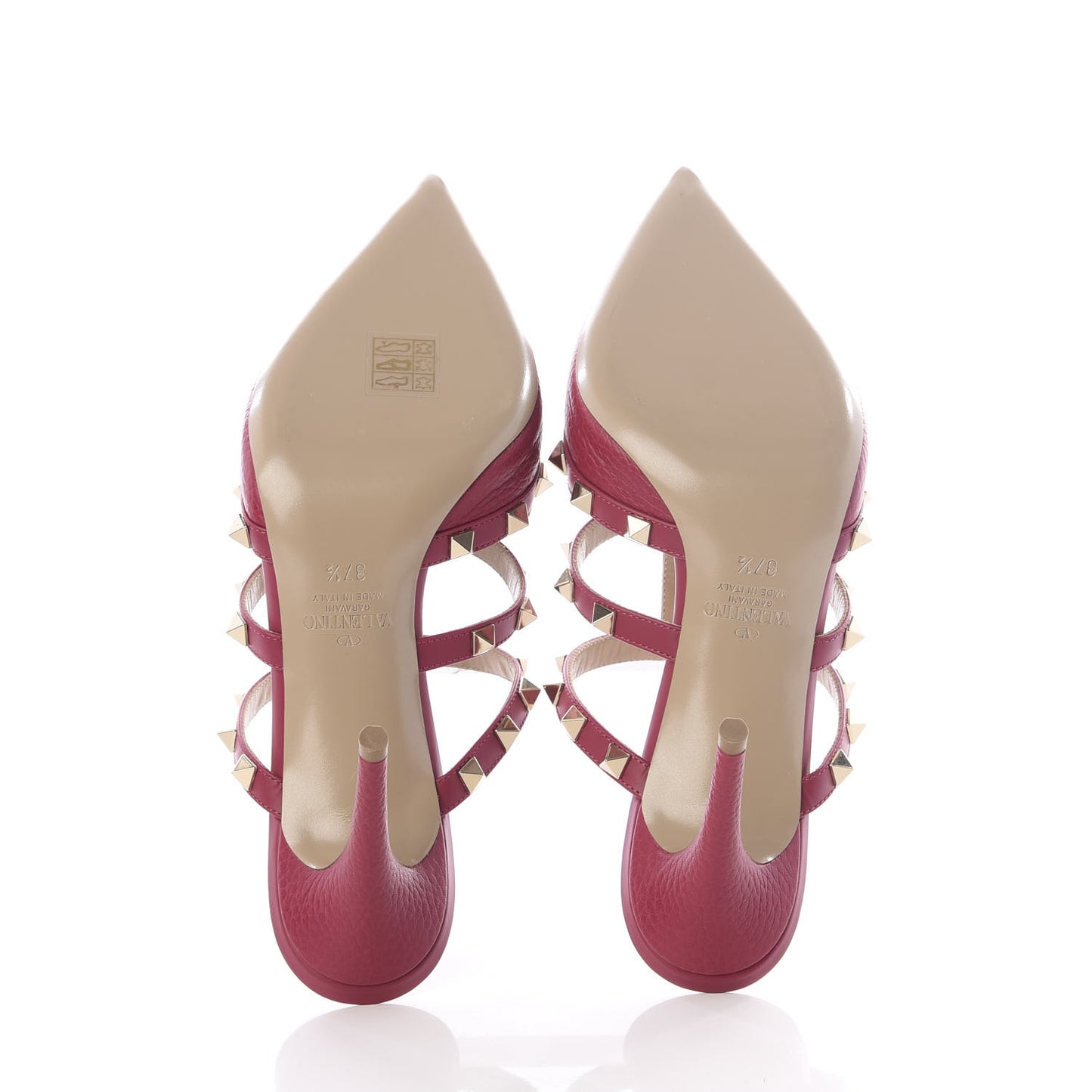 Pebbled Calfskin Rockstud 90mm Cage Mules 37.5 Raspberry