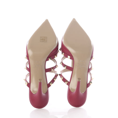 Valentino Garavani Pebbled Calfskin Rockstud 90mm Cage Mules 37.5 Raspberry 6 of 9