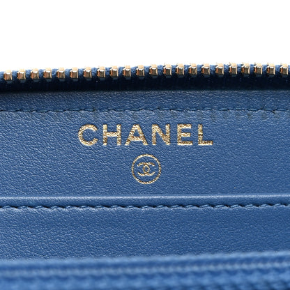 Chanel Iridescent Caviar Chevron Quilted Large Gusset Zip Around Wallet Bright Blue 6 of 8