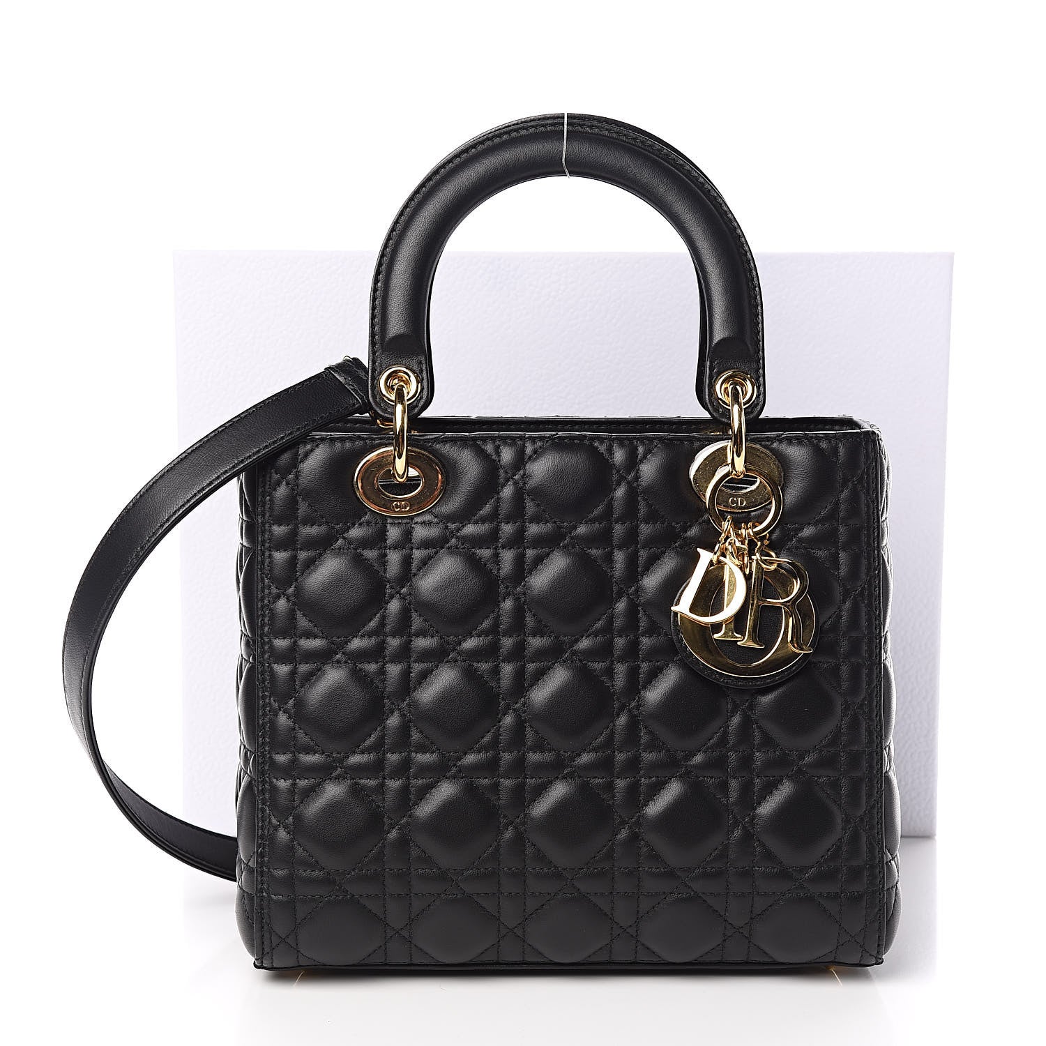 Christian Dior Lambskin Cannage Medium Lady Dior Black 13 of 13