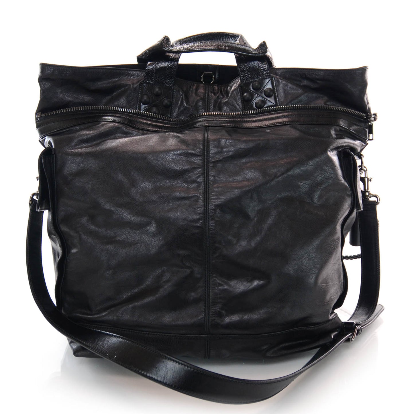 Mens Leather Large Crest Trademark Tote Black