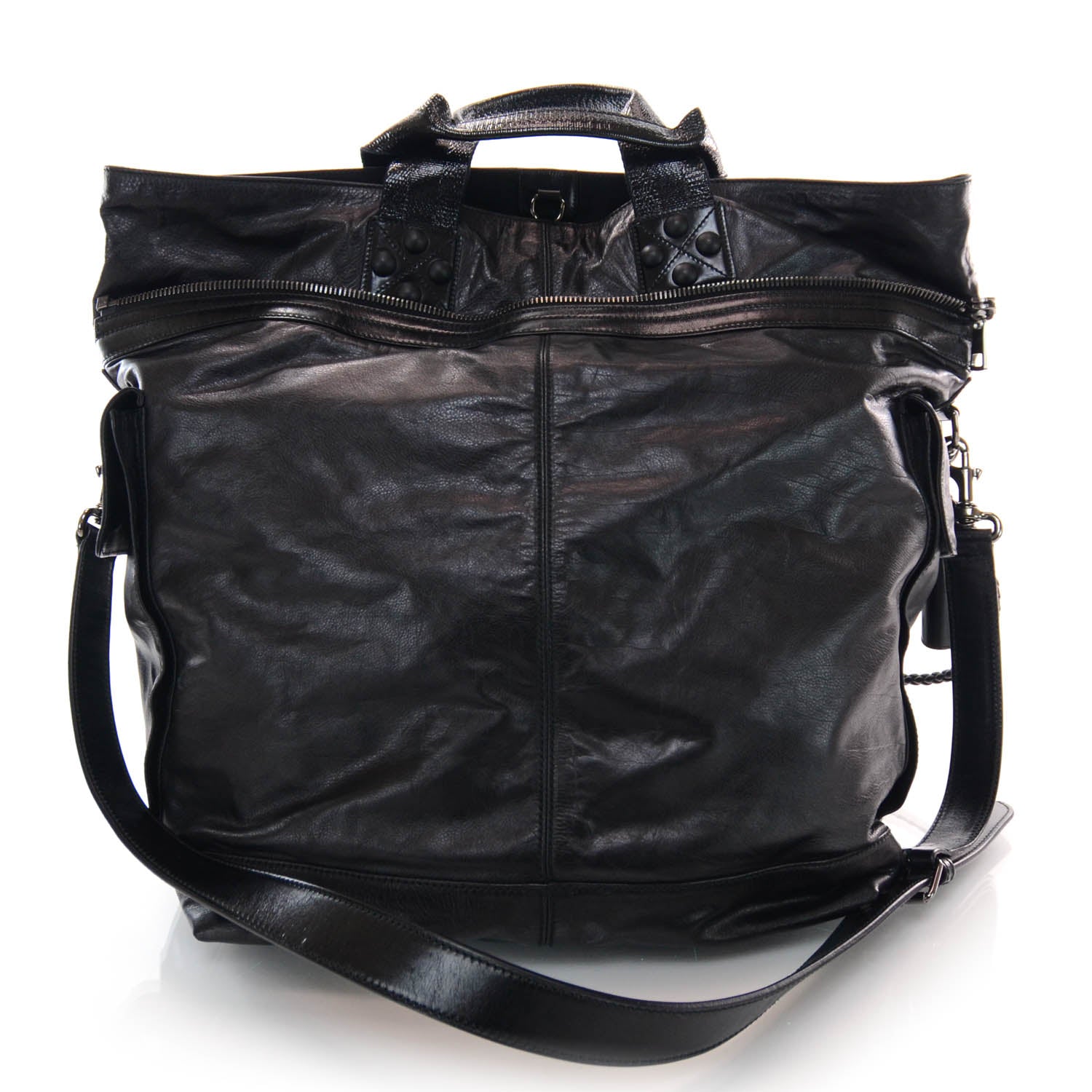 Gucci Mens Leather Large Crest Trademark Tote Black 3 of 8