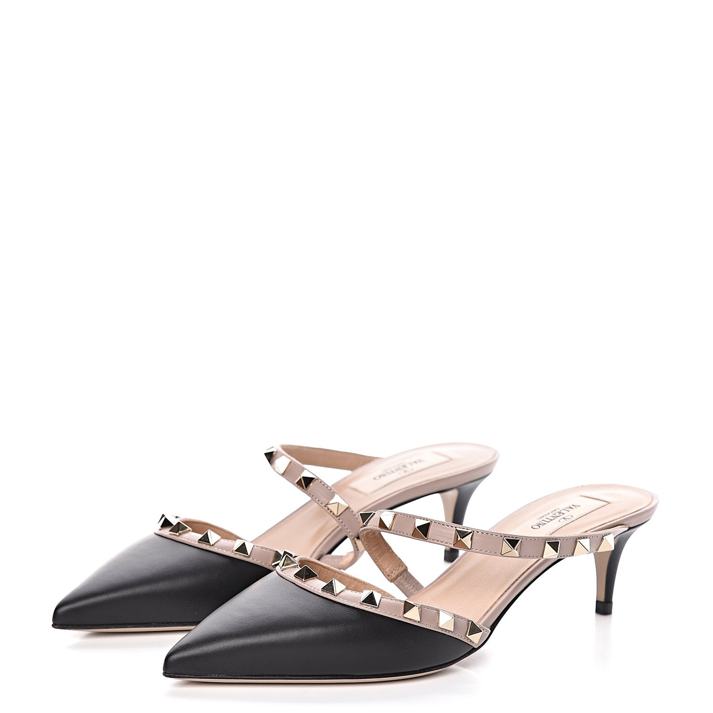 Calfskin Nappa Rockstud Cross Strap 50mm Mules 37 Black Poudre