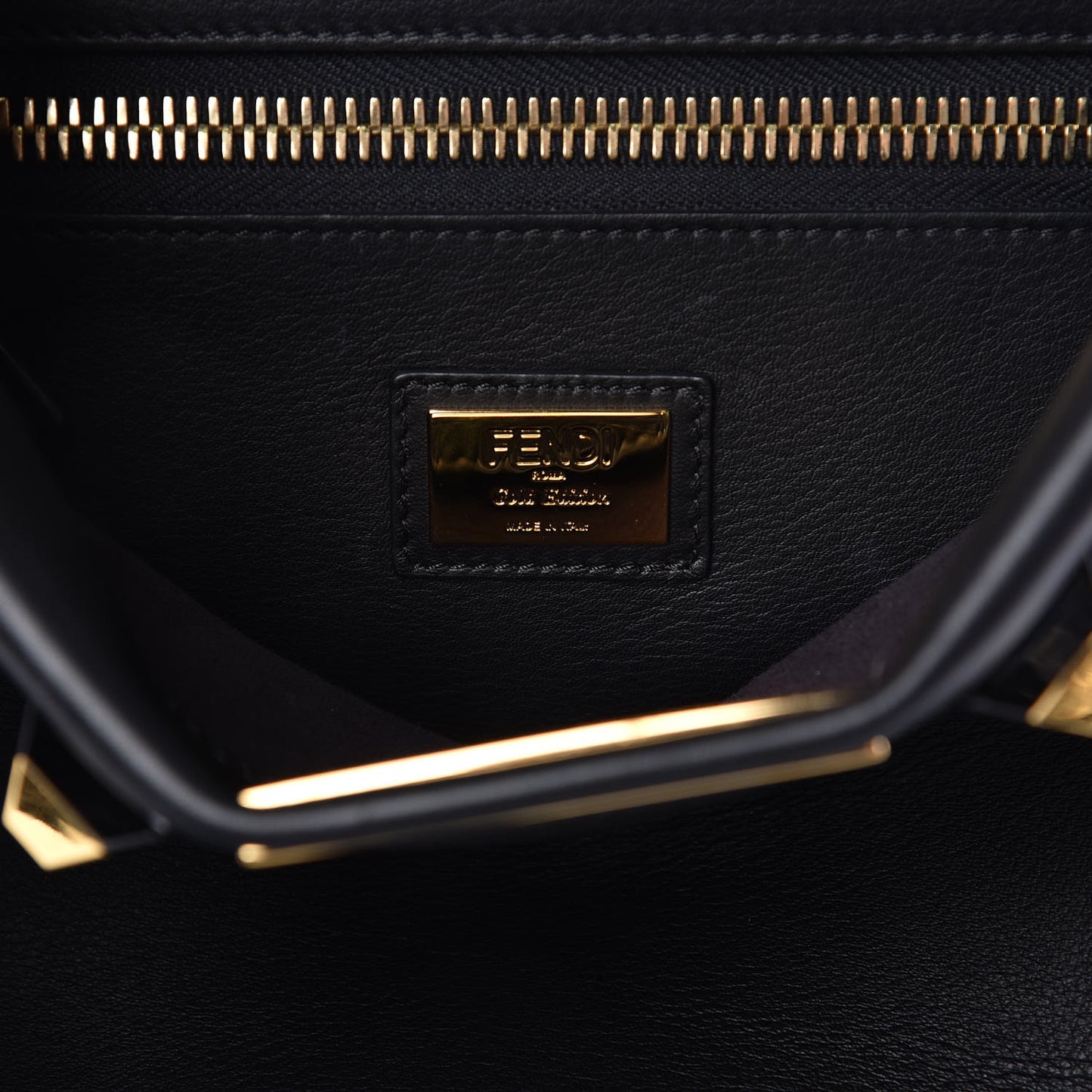 Vitello Seta Gold Studded Medium Peekaboo Iconic Satchel Black