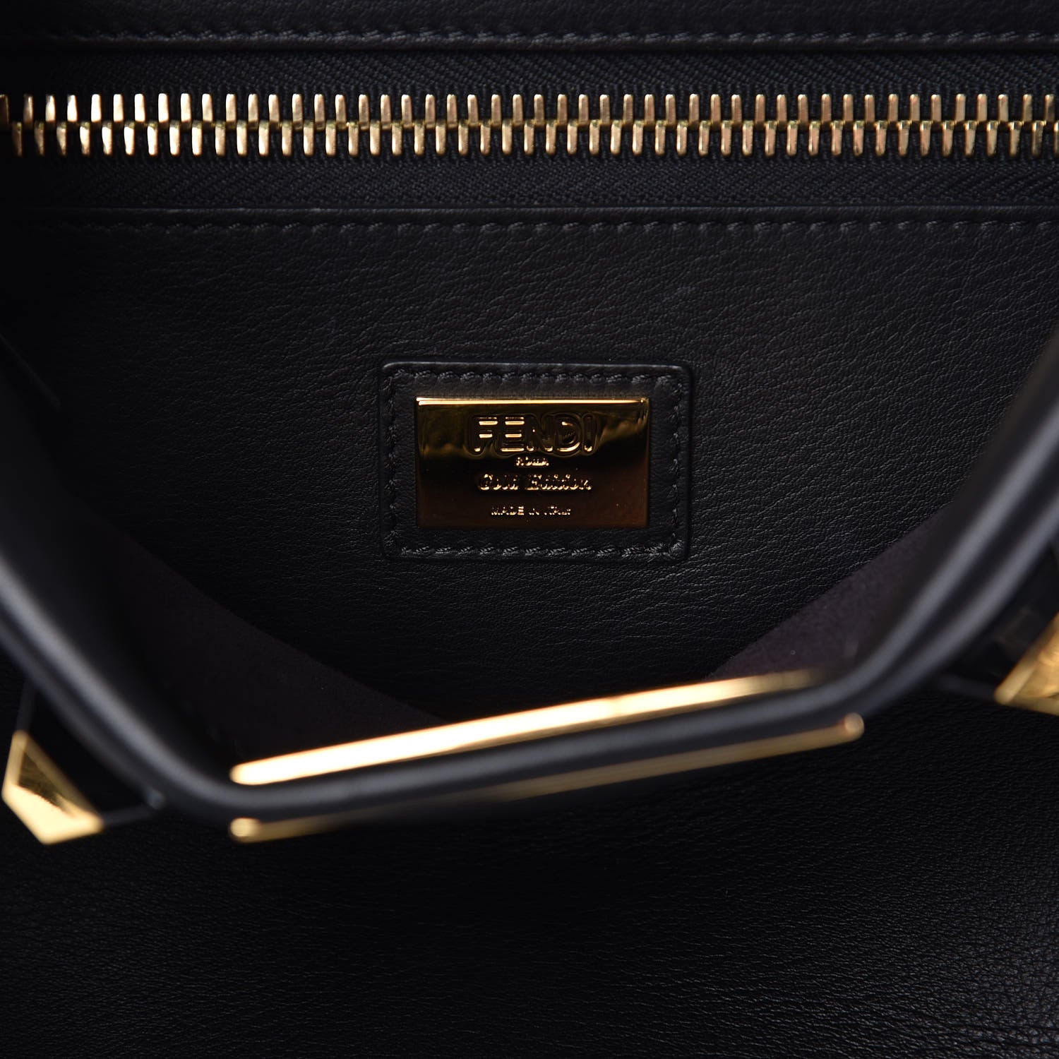 Fendi Vitello Seta Gold Studded Medium Peekaboo Iconic Satchel Black 6 of 11