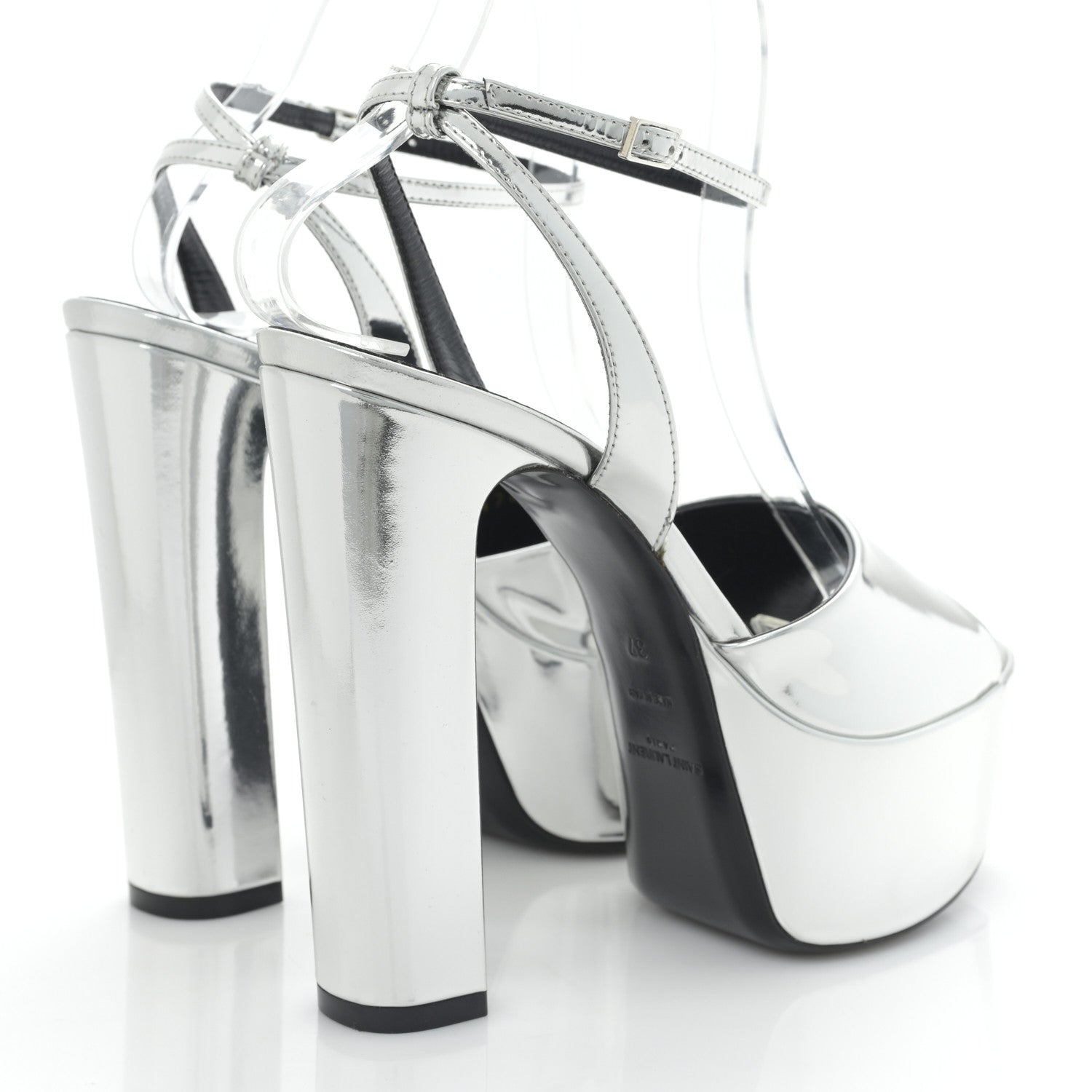 Saint Laurent Metallic Patent Jodie 95 Platform Sandals 37 Silver 3 of 8