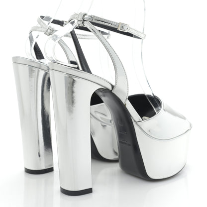 Saint Laurent Metallic Patent Jodie 95 Platform Sandals 37 Silver 3 of 8