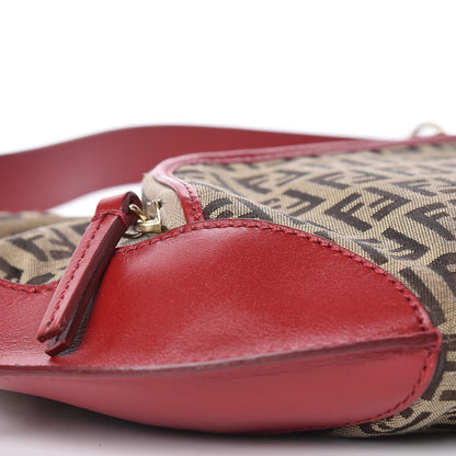 Fendi Zucchino Cuoio Chef Pocket Shoulder Bag Mogano Panna Rosso 10 of 11