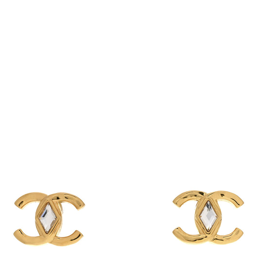 Metal Crystal CC Marquise Earrings Gold
