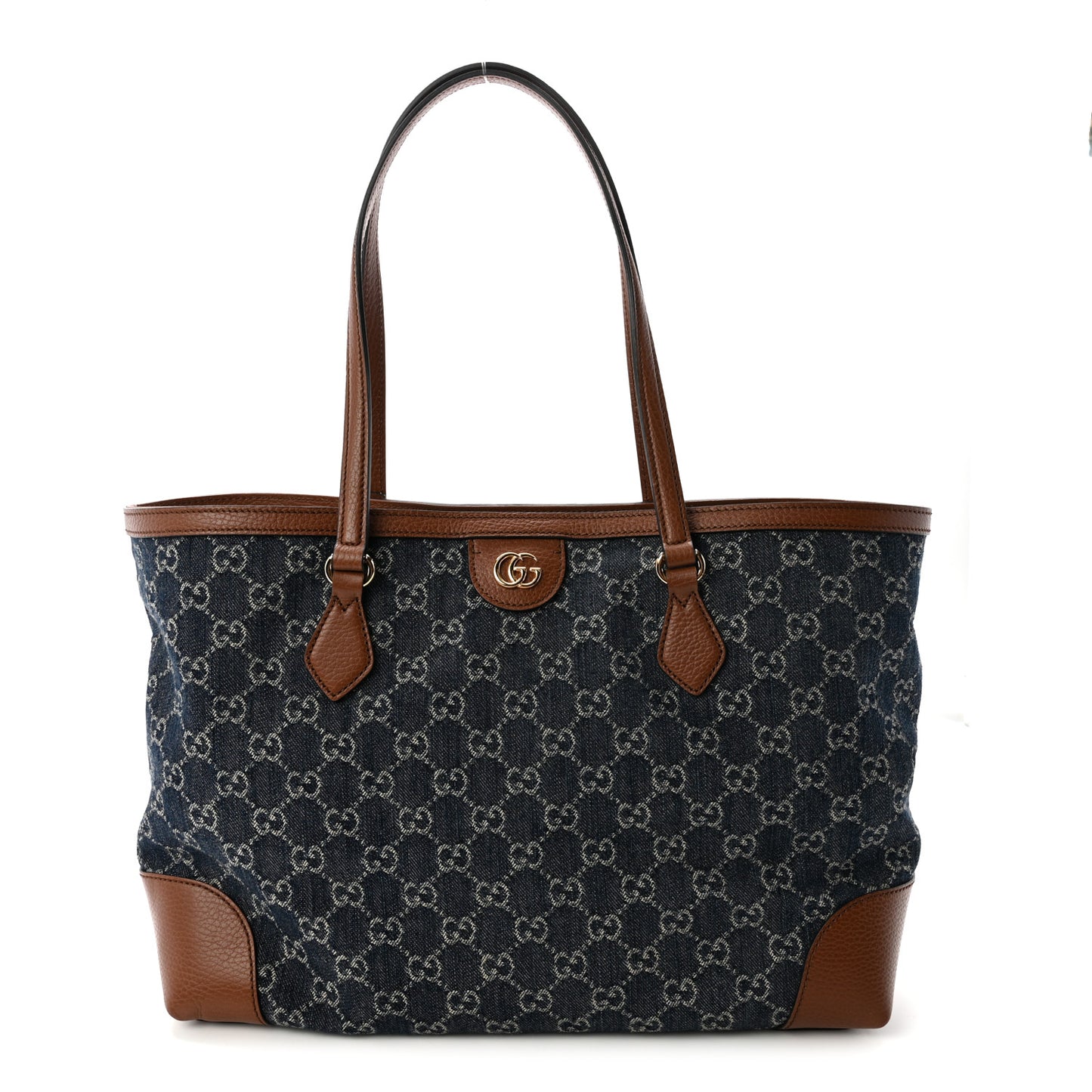 New Denim GG Monogram Medium Ophidia Shopping Tote Blue Tea Cuir