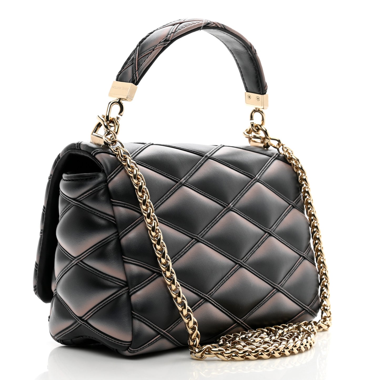 Lambskin Malletage Top Handle GO-14 MM Black Pink