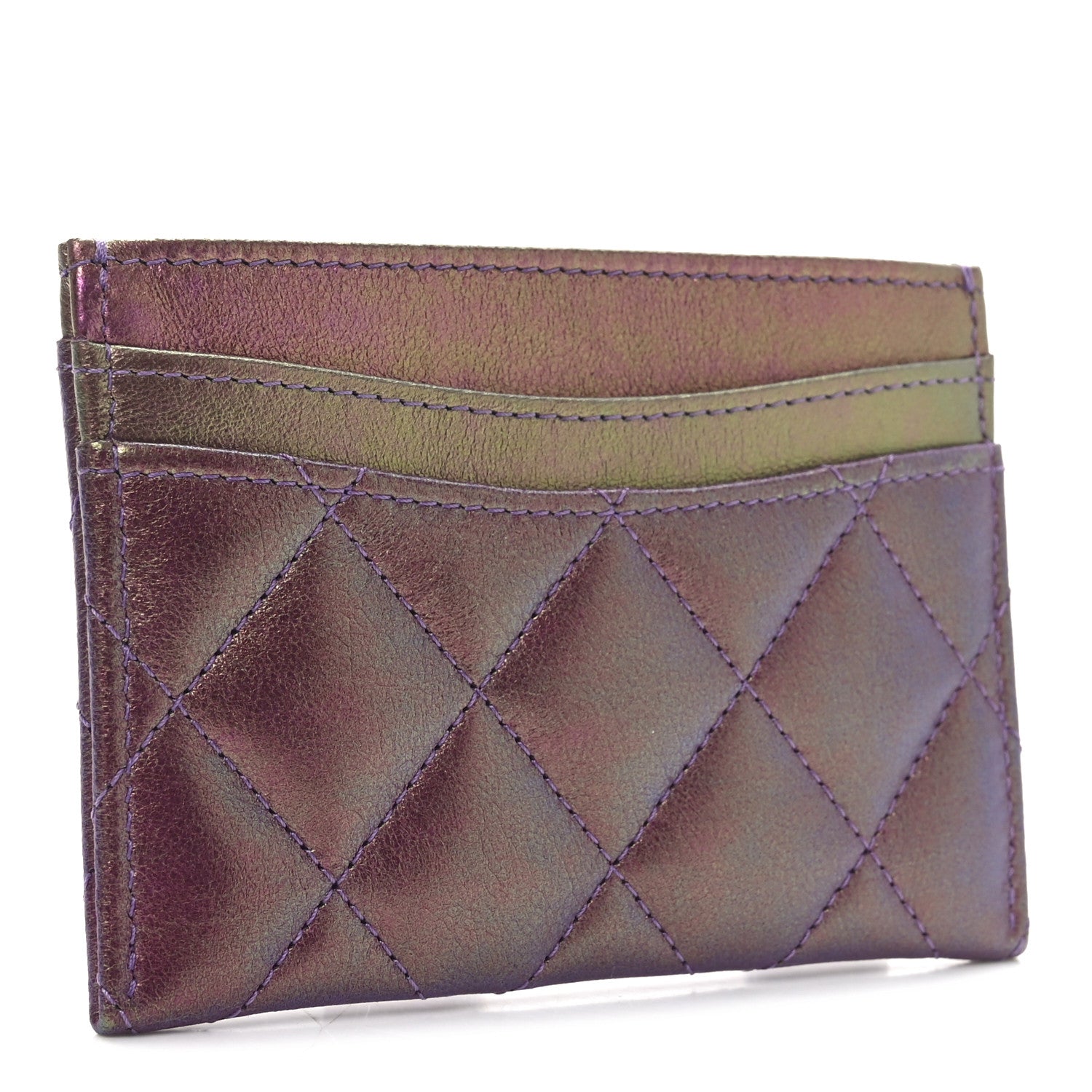 Chanel Iridescent Lambskin Quilted Card Holder Purple 3 of 11