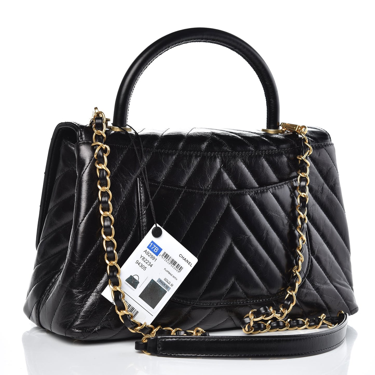 Calfskin Chevron Quilted Small Coco Handle Flap Black