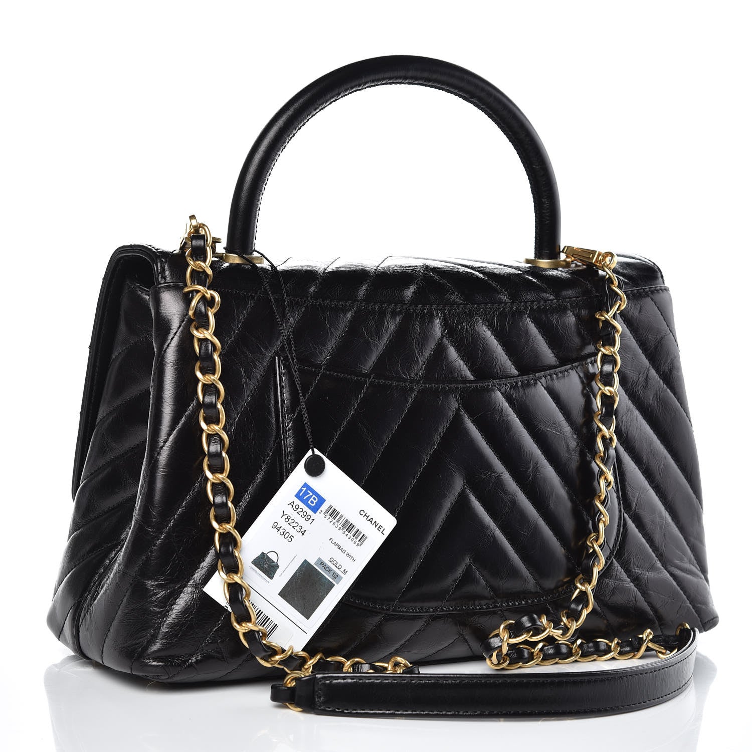 Chanel Calfskin Chevron Quilted Small Coco Handle Flap Black 3 of 9