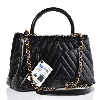 Chanel Calfskin Chevron Quilted Small Coco Handle Flap Black 3 of 9
