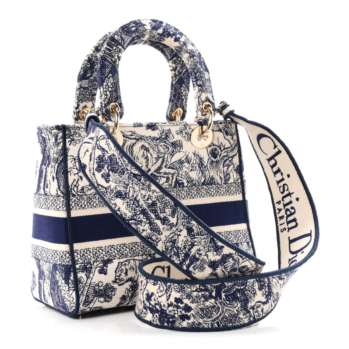 Christian Dior Toile de Jouy Embroidered Medium Lady D-Lite Blue 3 of 11