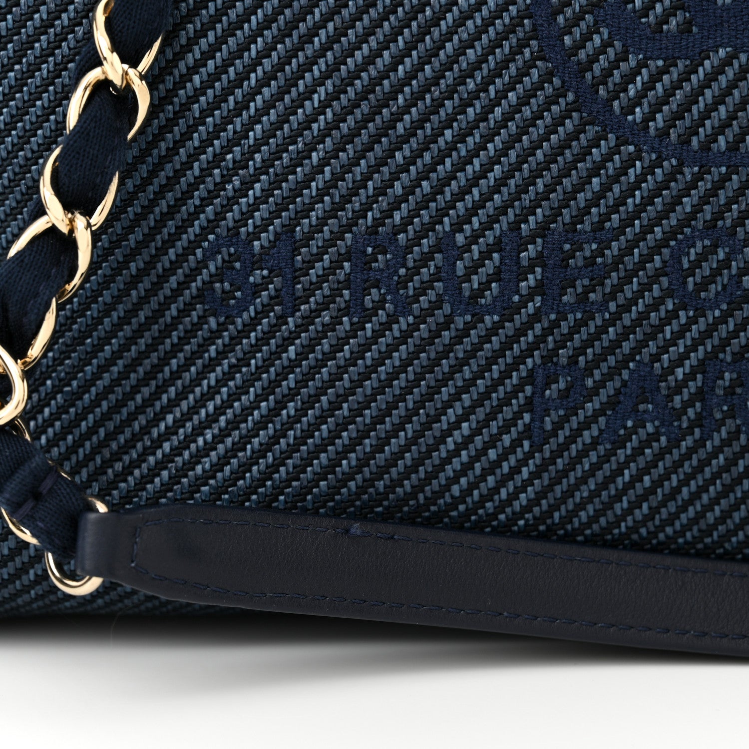 Chanel Mixed Fibers Calfskin Medium Deauville Tote Navy Blue 12 of 13