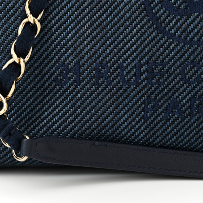 Chanel Mixed Fibers Calfskin Medium Deauville Tote Navy Blue 12 of 13