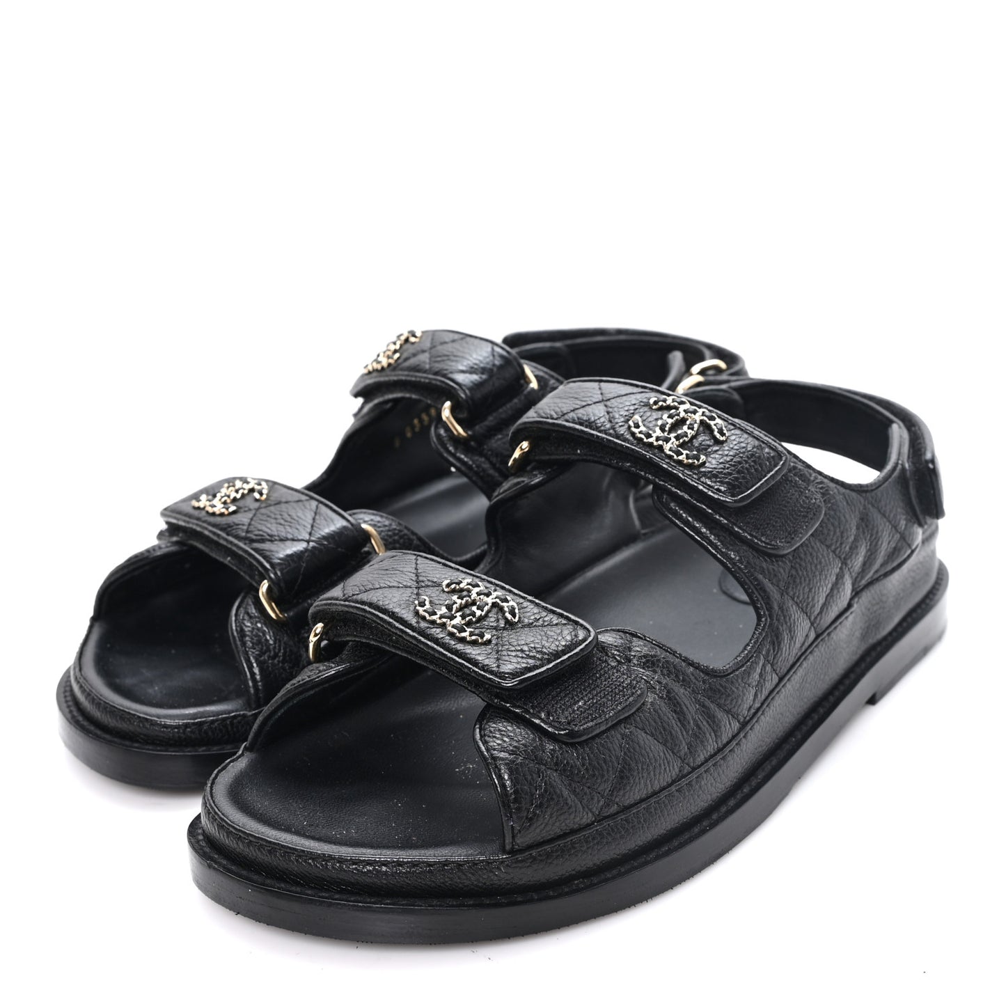 Grained Calfskin Velcro Dad Sandals 37 Black