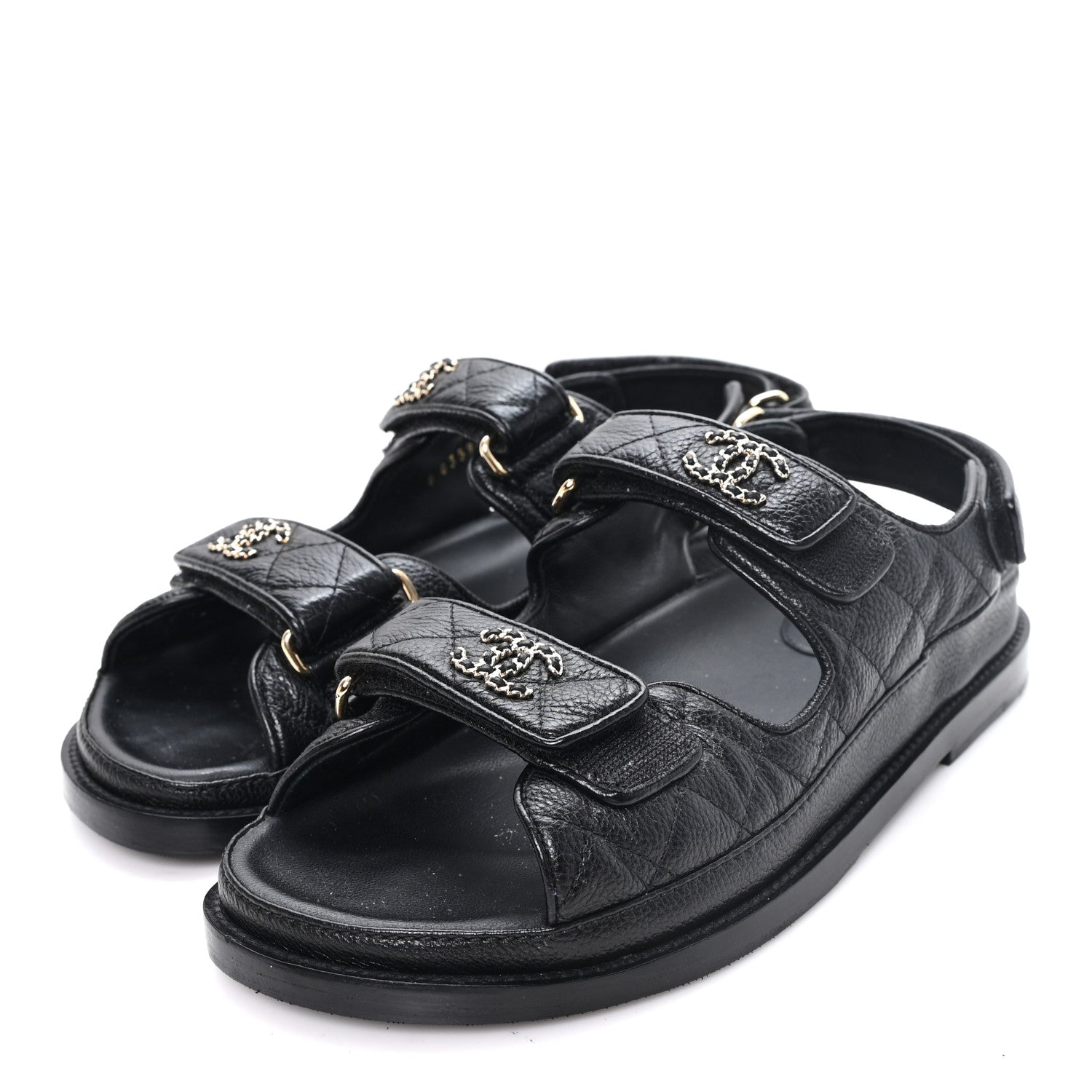 Chanel Grained Calfskin Velcro Dad Sandals 37 Black 4 of 10