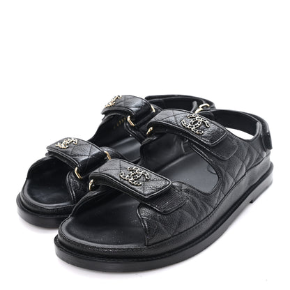 Chanel Grained Calfskin Velcro Dad Sandals 37 Black 4 of 10