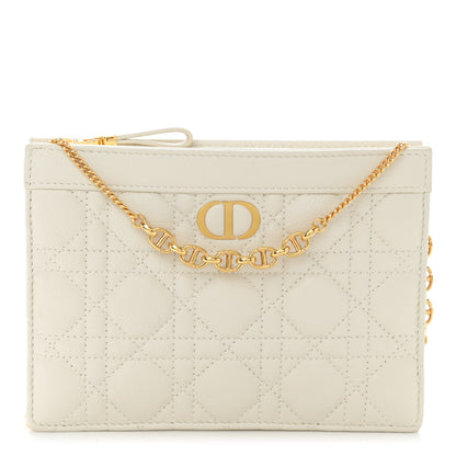 Christian Dior Calfskin Cannage Caro Zipped Pouch With Chain Latte 1 of 14