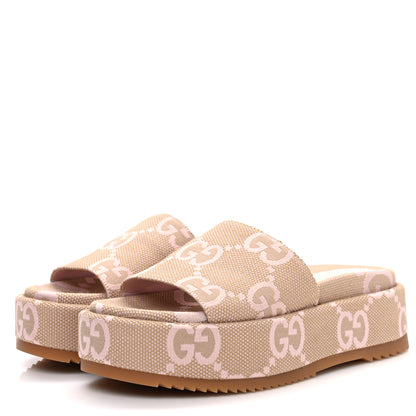 Gucci Monogram Jumbo GG Angelina Platform 55mm Slide Sandals 37 Beige Perfect Pink 4 of 10