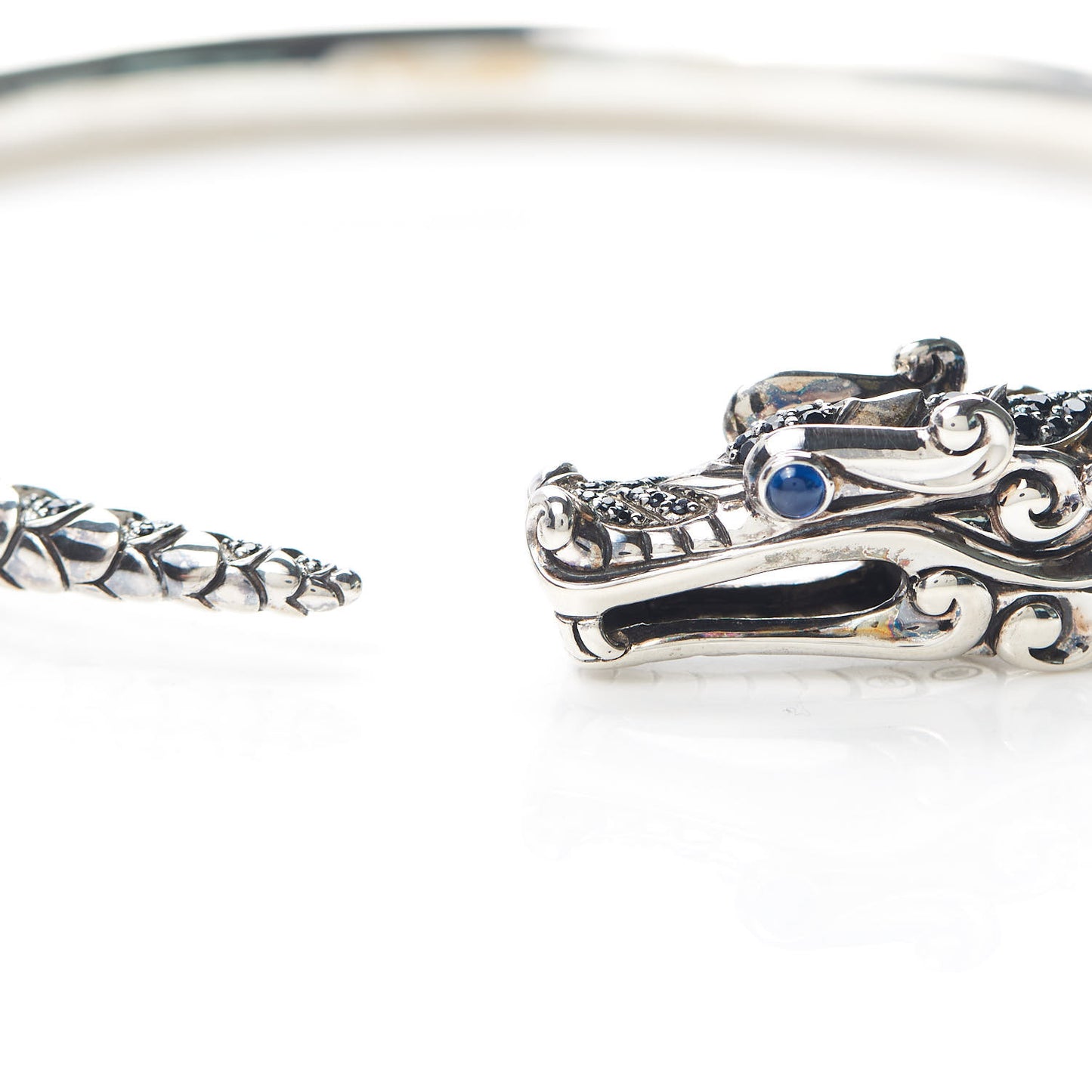Sterling Silver Black Blue Sapphire Legends Naga Dragon Choker Necklace