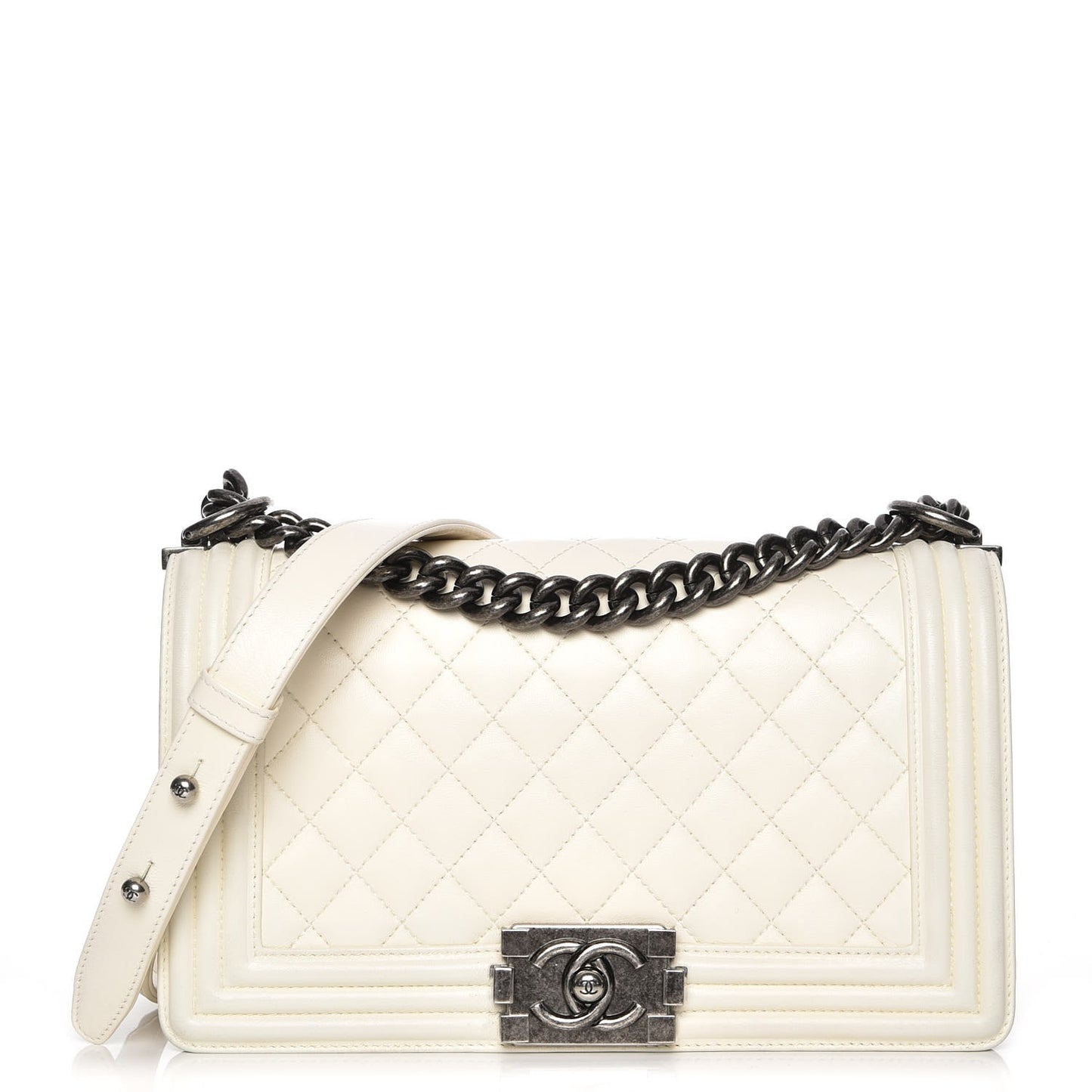 Lambskin Quilted Medium Boy Flap White