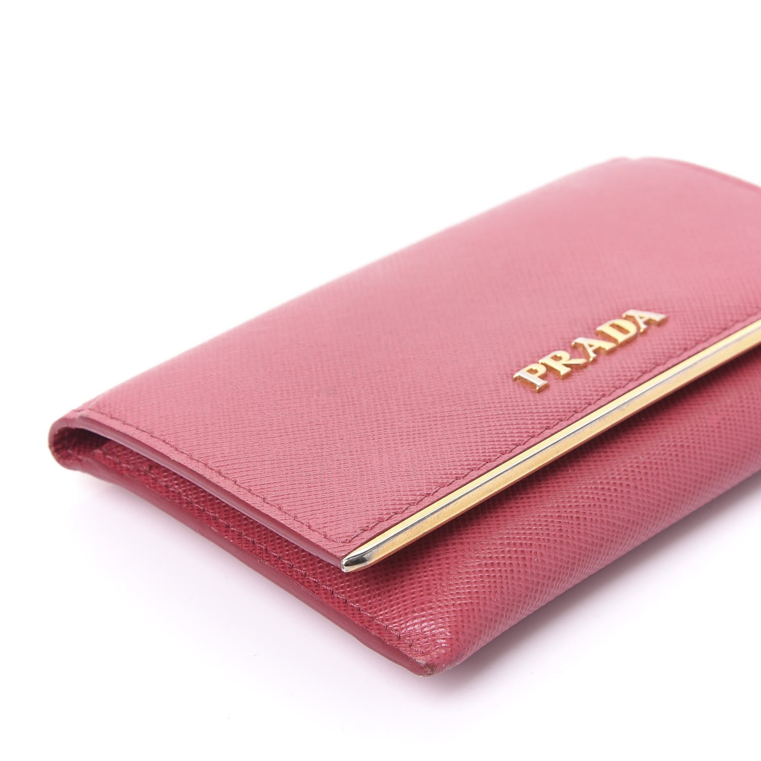 Prada Saffiano Compact Metal Bar Flap Wallet Peonia 5 of 11