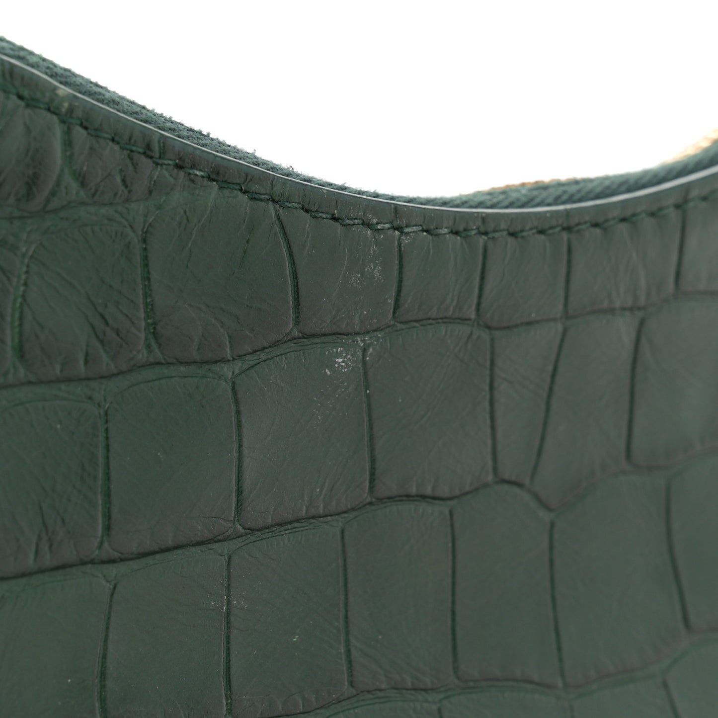 Extra Supple Calfskin Crocodile Embossed Le Cagole Shoulder Bag XS Forest Green