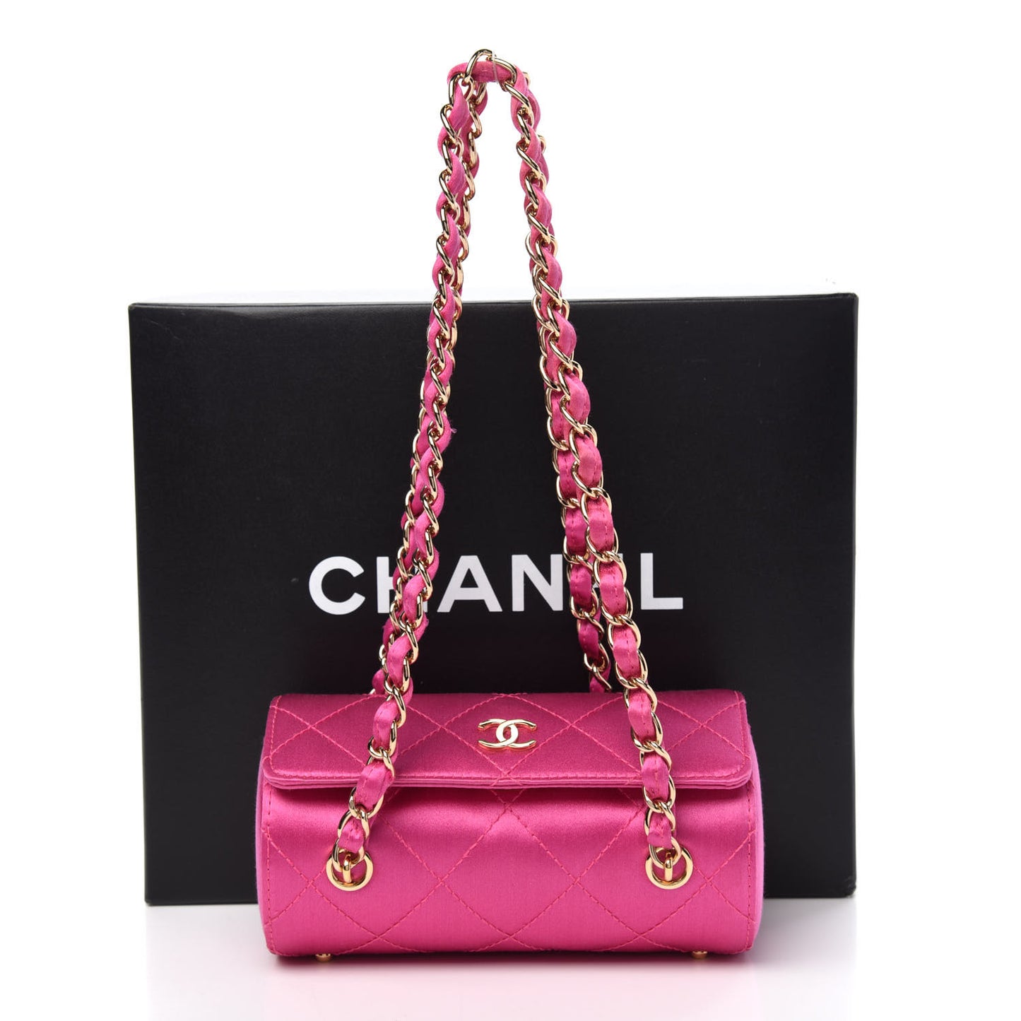 Satin Quilted Evening Bag Fuchsia