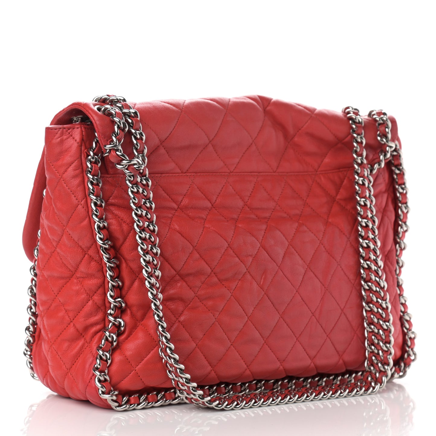 Washed Lambskin Quilted Maxi Chain Around Flap Red