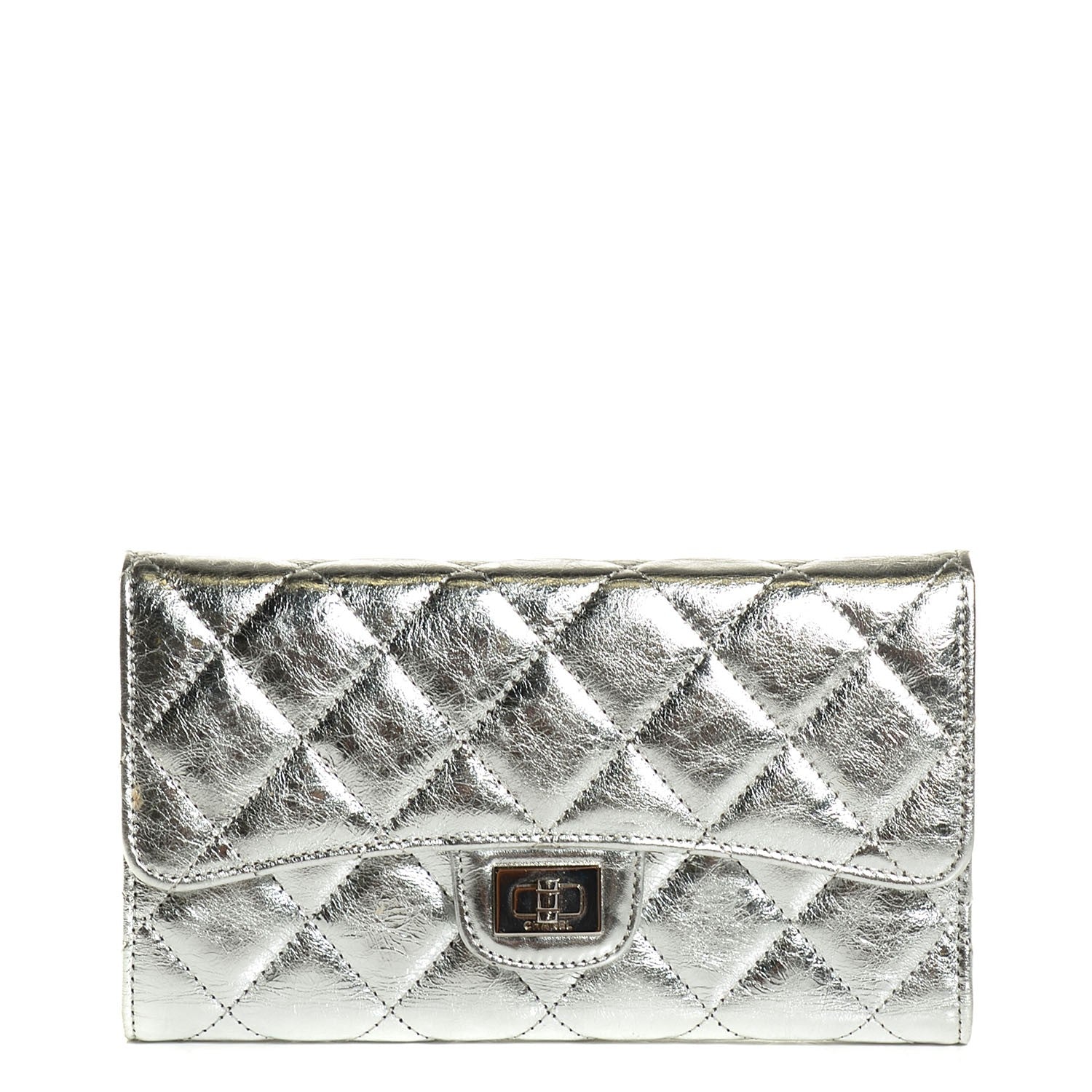 Chanel Metallic Calfskin Quilted Large Flap Wallet Silver 1 of 8
