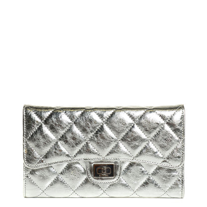 Chanel Metallic Calfskin Quilted Large Flap Wallet Silver 1 of 8