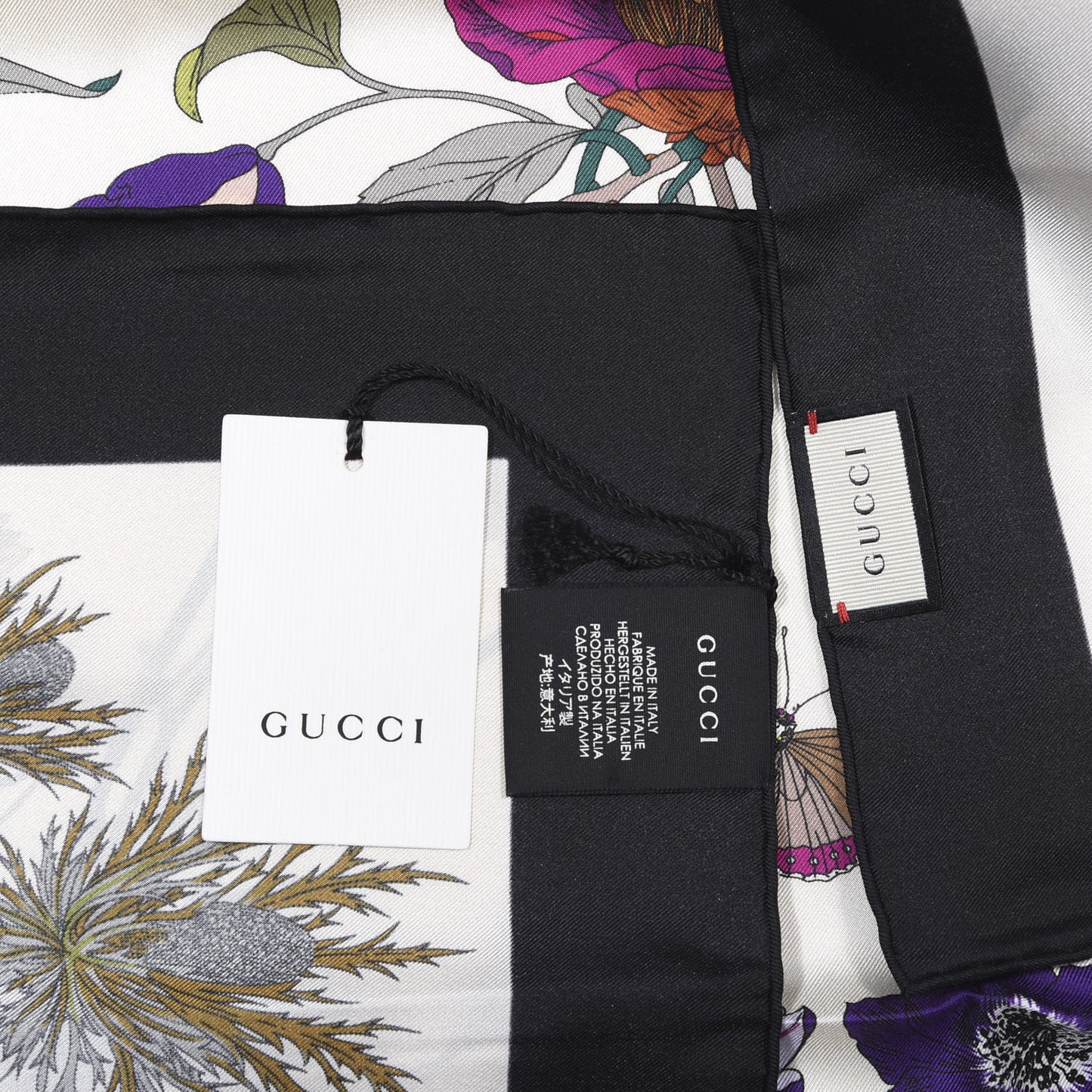 Silk Twill Flora Gothic Square Scarf White Black