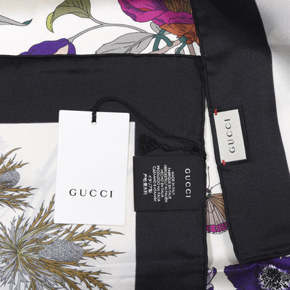 Gucci Silk Twill Flora Gothic Square Scarf White Black 5 of 5