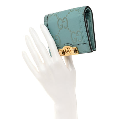 Gucci Wonka Grain Calfskin GG Monogram Embossed Card Case Wallet Dusty Azure 2 of 9