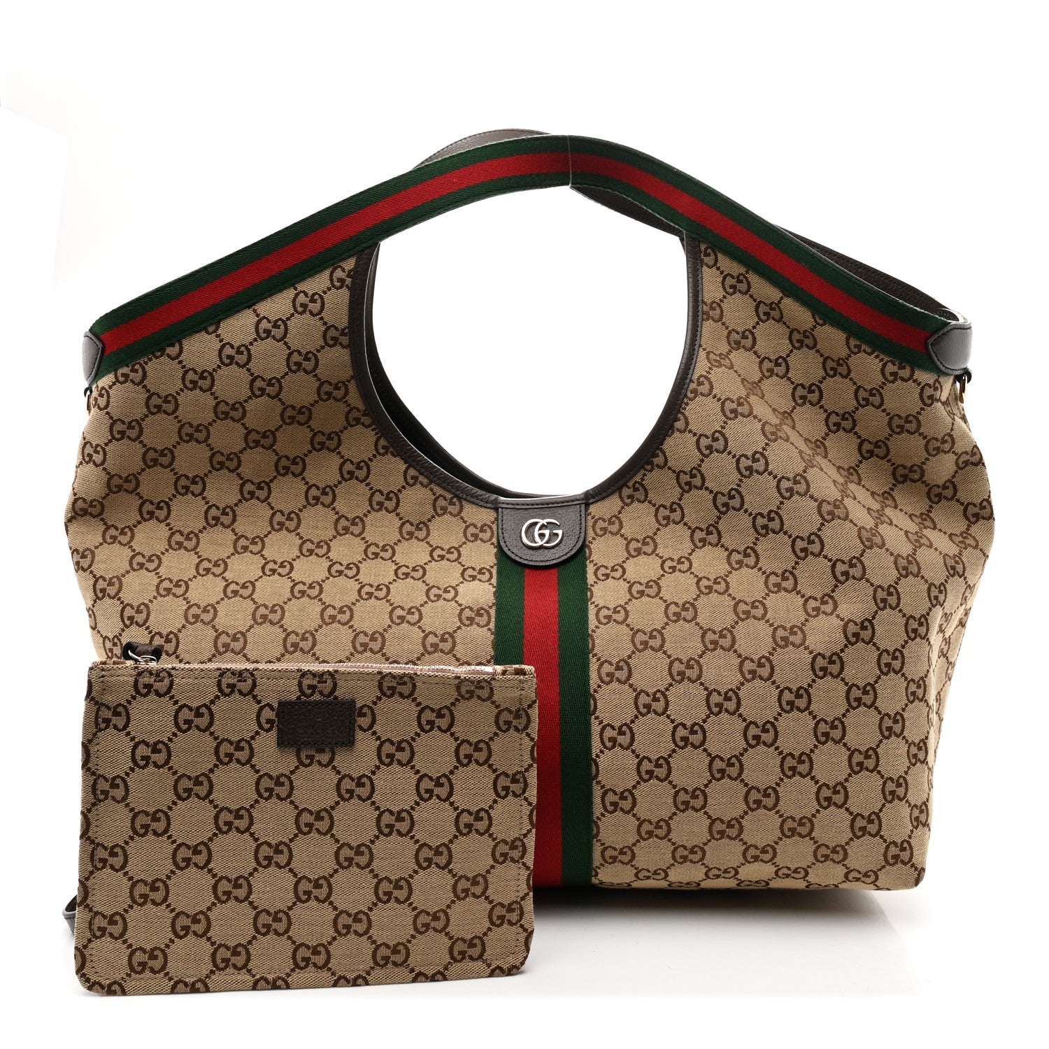 Gucci GG Monogram Web Large Giglio Tote Beige Brown 1855611