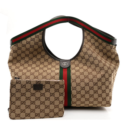 Gucci GG Monogram Web Large Giglio Tote Beige Brown 3 of 11