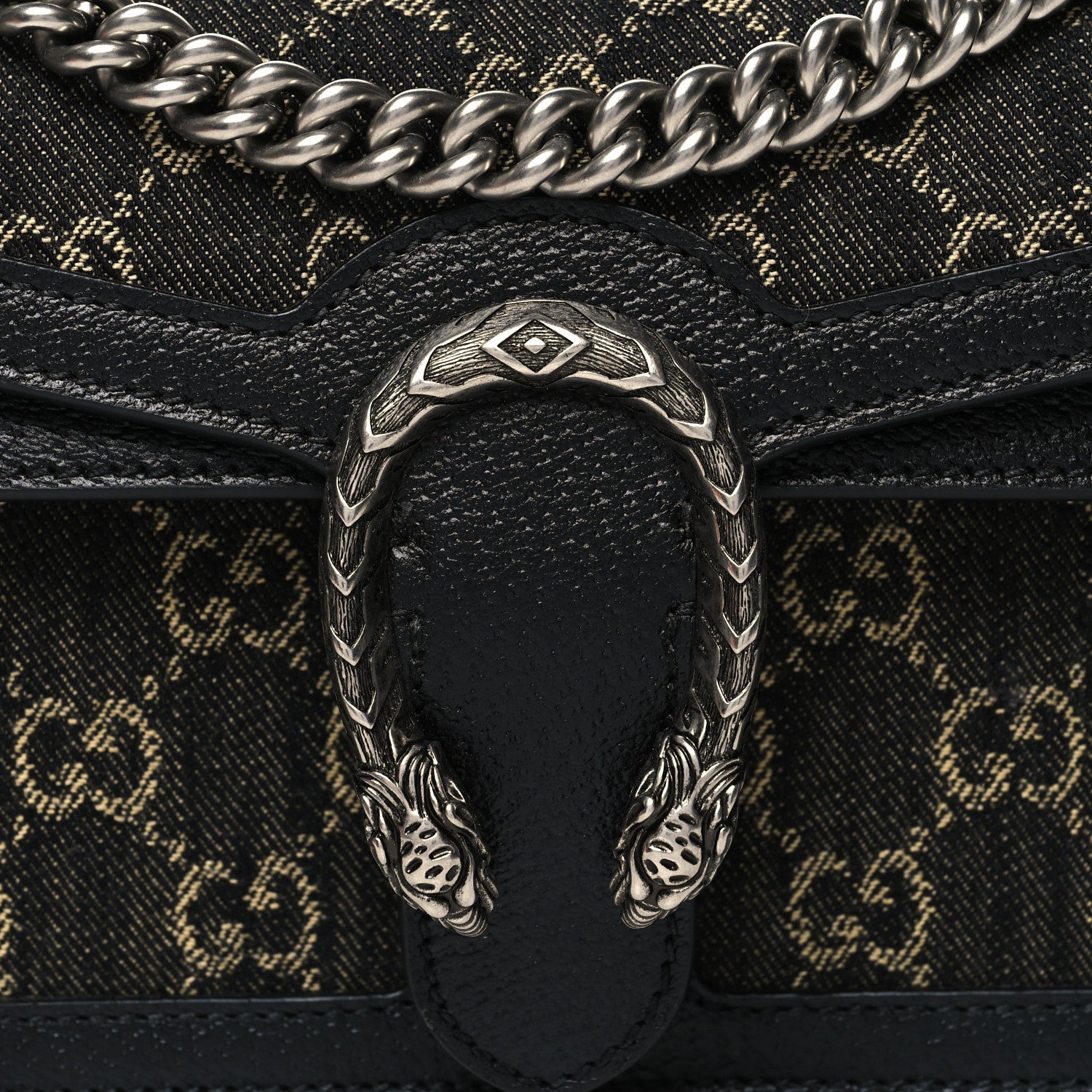 Gucci Jacquard Black Denim GG Monogram Textured Dollar Calfskin Small Dionysus Shoulder Bag Black Ivory 9 of 11