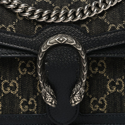 Gucci Jacquard Black Denim GG Monogram Textured Dollar Calfskin Small Dionysus Shoulder Bag Black Ivory 9 of 11
