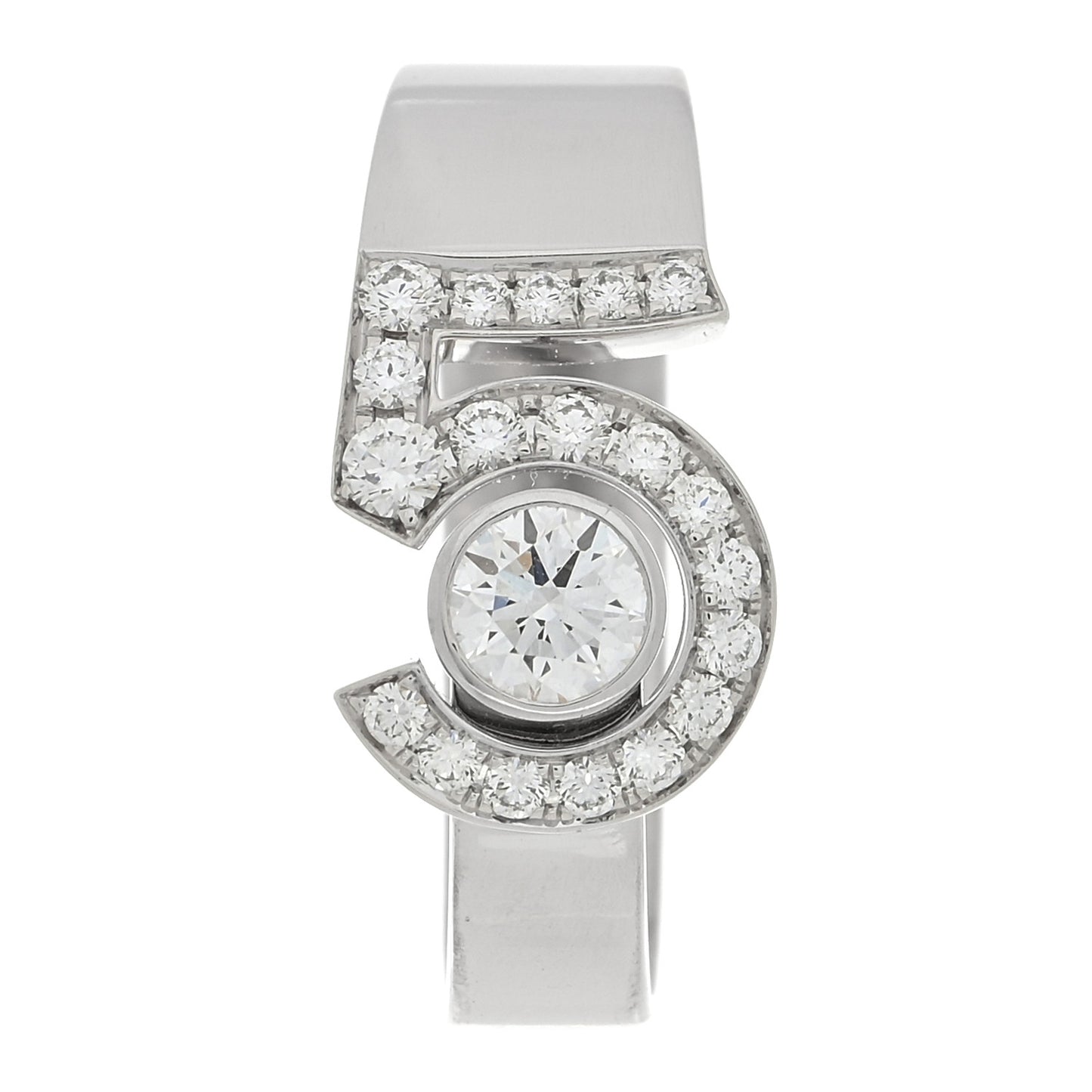 18K White Gold Diamond Eternal Number 5 Ring 54 7