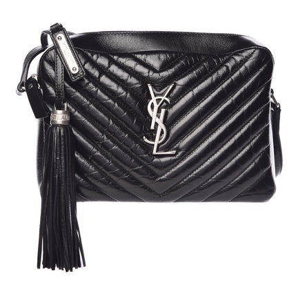 Saint Laurent Cracked Shiny Calfskin Matelasse Monogram Lou Camera Bag Black 1 of 9