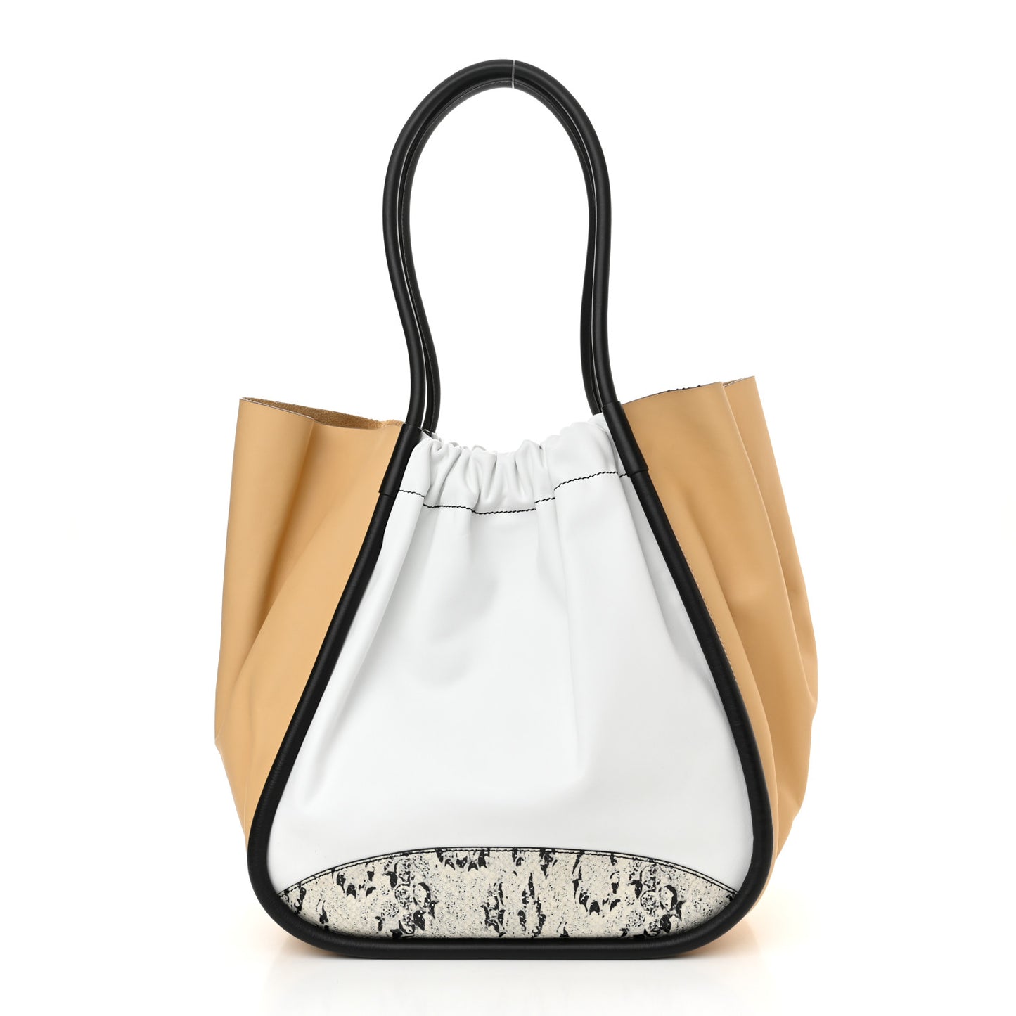 Calfskin Snakeskin Embossed XL Ruched Tote Beige White