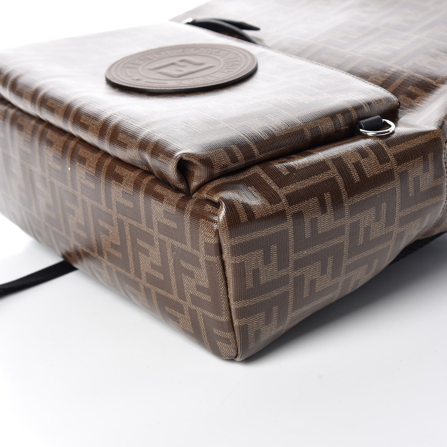 Fendi Glazed Fabric Vitello Century FF 1974 Stamp Patch Pouch Pocket Backpack Mogano Panna Black 6 of 9