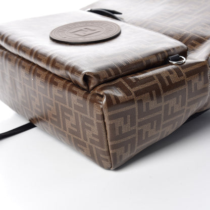 Fendi Glazed Fabric Vitello Century FF 1974 Stamp Patch Pouch Pocket Backpack Mogano Panna Black 6 of 9