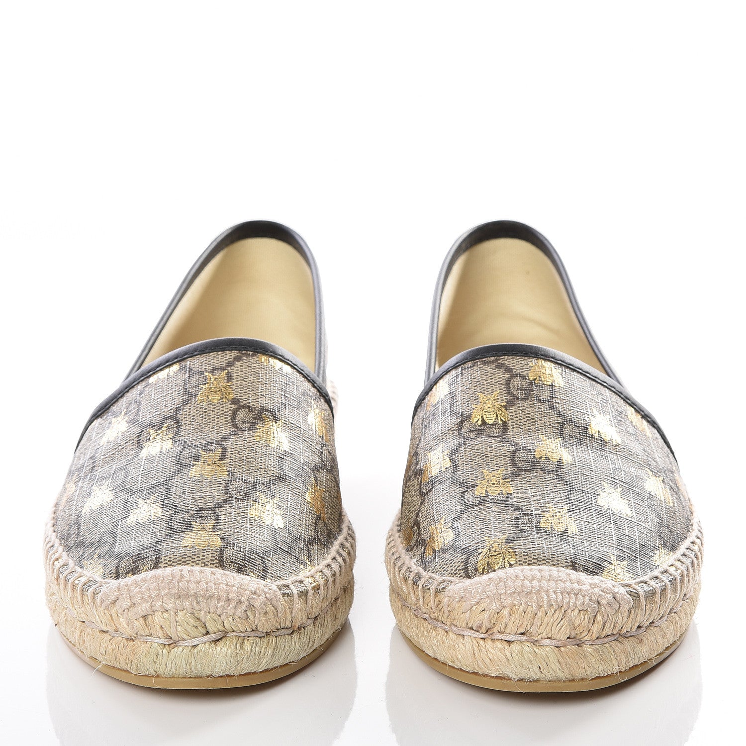 Gucci GG Supreme Monogram Bees Espadrille Flats 37 Beige Ebony Oro Black 3 of 11
